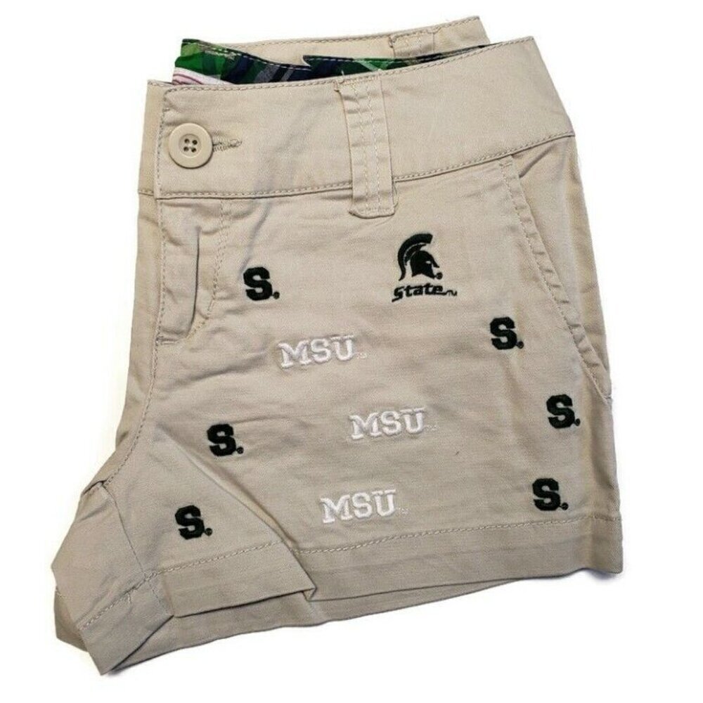 NCAA Michigan State Spartans Khaki Embroidered Game Day Shorts Women's Size 7 - Picture 6 of 6